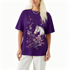 Vintage Floral White Horse Cotton T‑Shirt