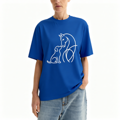 Black Horse and Dog Line Art Short Sleeve Equestrian T Shirt