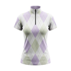 Pastel Argyle Print Short-Sleeve Quarter-Zip Riding Top