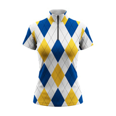 Pastel Argyle Print Short-Sleeve Quarter-Zip Riding Top