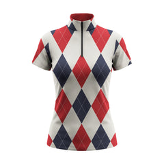 Pastel Argyle Print Short-Sleeve Quarter-Zip Riding Top