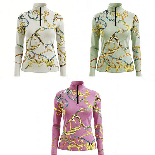 RIDER ATELIER Luxury Equestrian Baroque Horse Tack Quarter-Zip Top