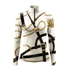 RIDER ATELIER Equestrian Bridle Print Long-Sleeve Quarter-Zip Riding Top