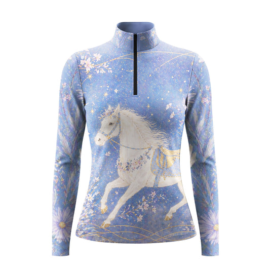 RIDER ATELIER Starry Sky Unicorn Print Long-Sleeve Quarter-Zip Riding Top