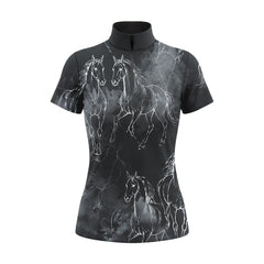 RIDER ATELIER Watercolor Sketch Horses Print Short-Sleeve Equestrian Top