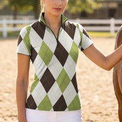 Pastel Argyle Print Short-Sleeve Quarter-Zip Riding Top