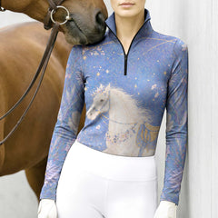 RIDER ATELIER Starry Sky Unicorn Print Long-Sleeve Quarter-Zip Riding Top