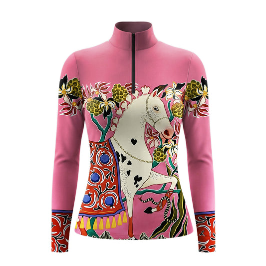 RIDER ATELIER Artisan Dala Horse Equestrian Quarter-Zip Top | Dusty Rose Riding Shirt