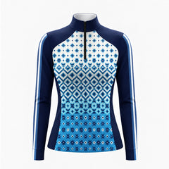 Orange Geometric Star Color Block Long Sleeve Quarter Zip Riding Top