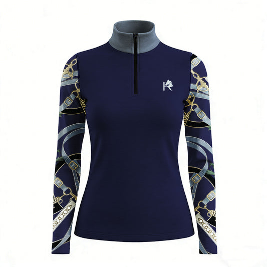 RIDER ATELIER bridle sleeve quarter-zip top on white background, front view