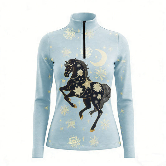 RIDER ATELIER celestial winter quarter-zip top on white background, front view