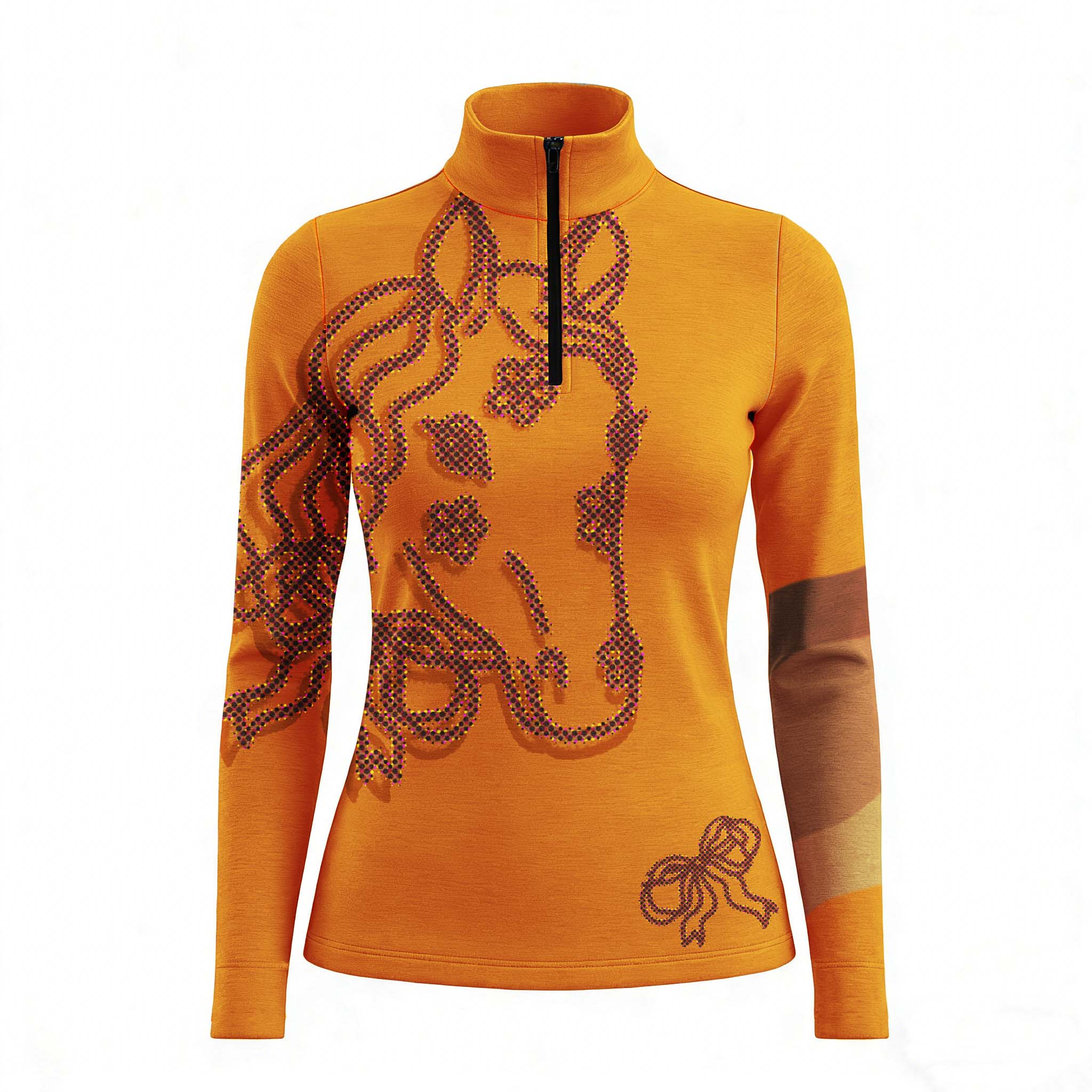 RIDER ATELIER floral horse head quarter-zip top on white background, front view