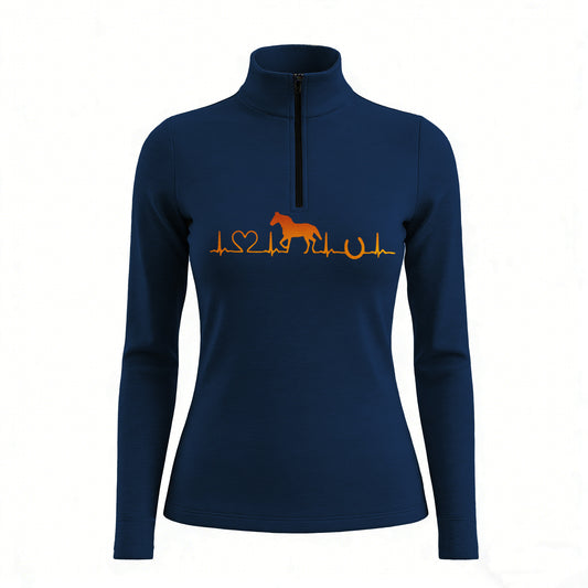 RIDER ATELIER horse heartbeat quarter-zip top on white background, front view