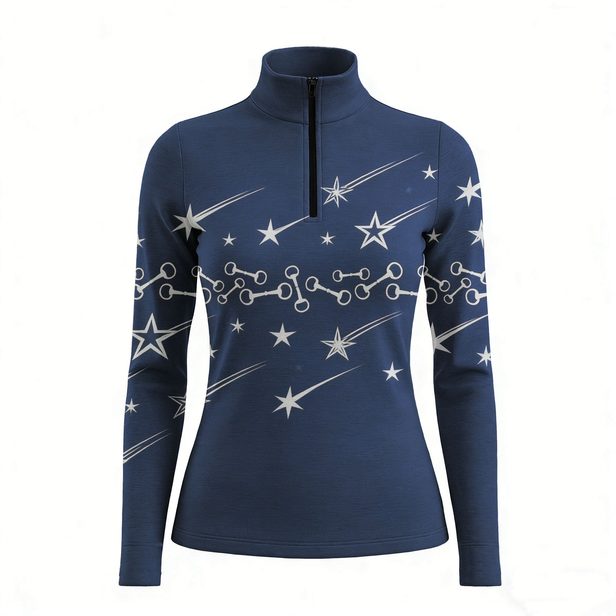 RIDER ATELIER shooting star snaffle bit quarter-zip top on white background, front view