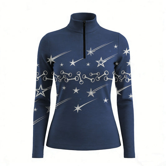 RIDER ATELIER shooting star snaffle bit quarter-zip top on white background, front view