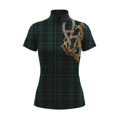 RIDER ATELIER tartan equestrian tack short sleeve quarter-zip top on white background, front view