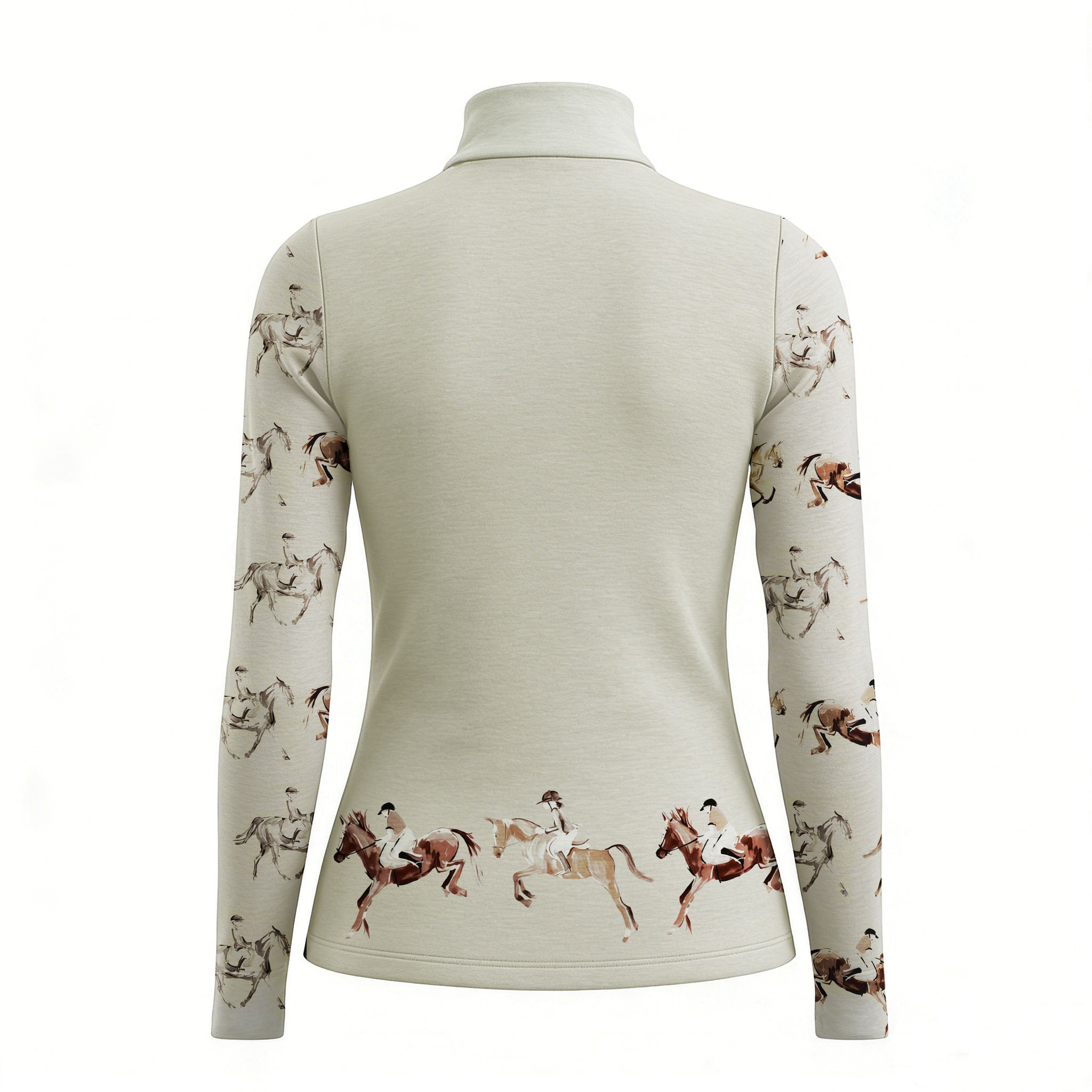 RIDER ATELIER watercolor show jumping quarter-zip top on white background, back view