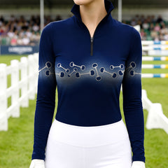 Woman wearing RIDER ATELIER wave snaffle bit quarter-zip top at the show jumping arena