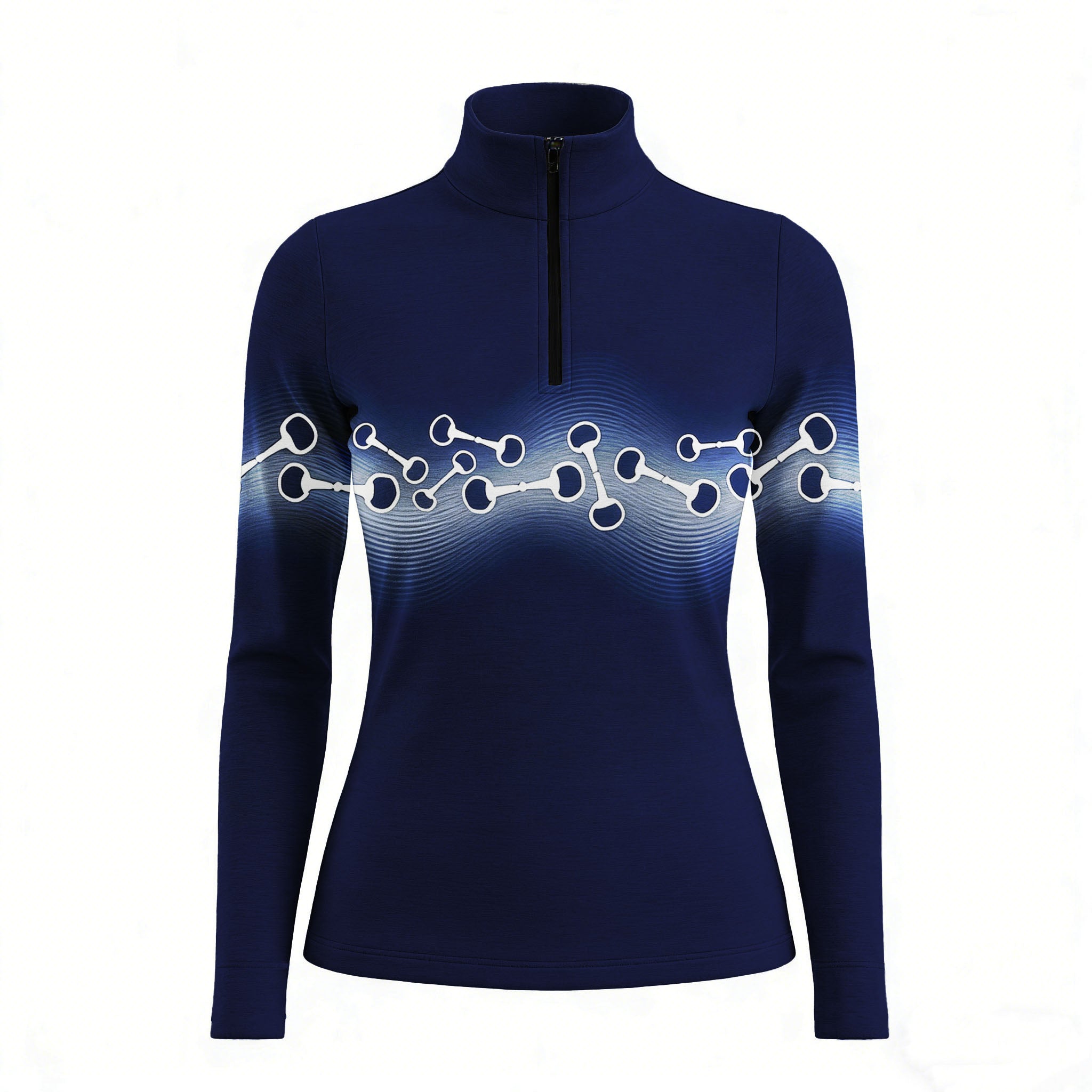RIDER ATELIER wave snaffle bit quarter-zip top on white background, front view