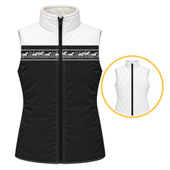 Reversible quilted equestrian vest shown on the solid white diamond quilted side with standing collar and black center front zipper