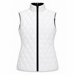 White quilted side of reversible vest with on point diamond stitching and two diagonal front slit pockets