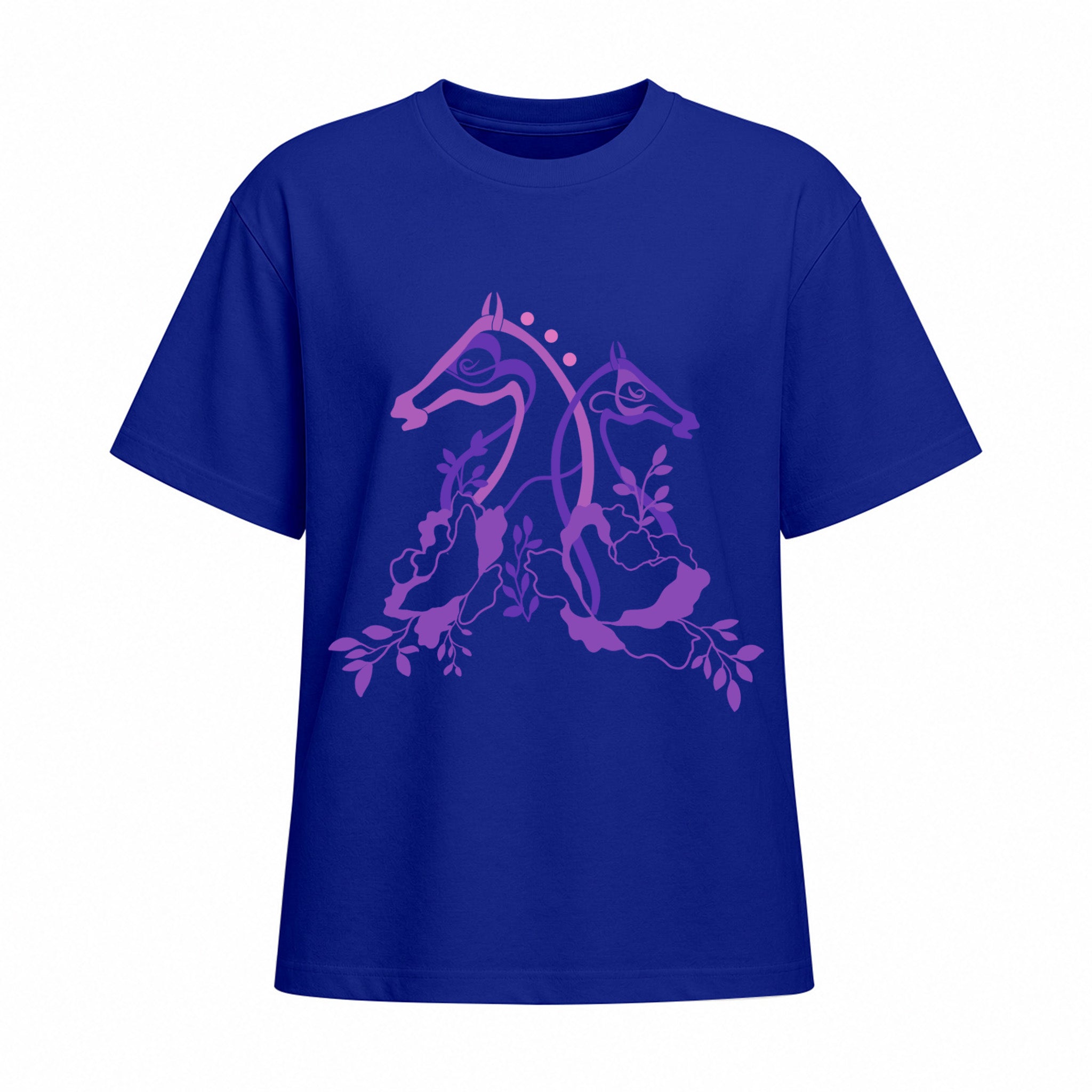 Rideratelier Floral Equine Silhouette Cotton T-Shirt in Blue