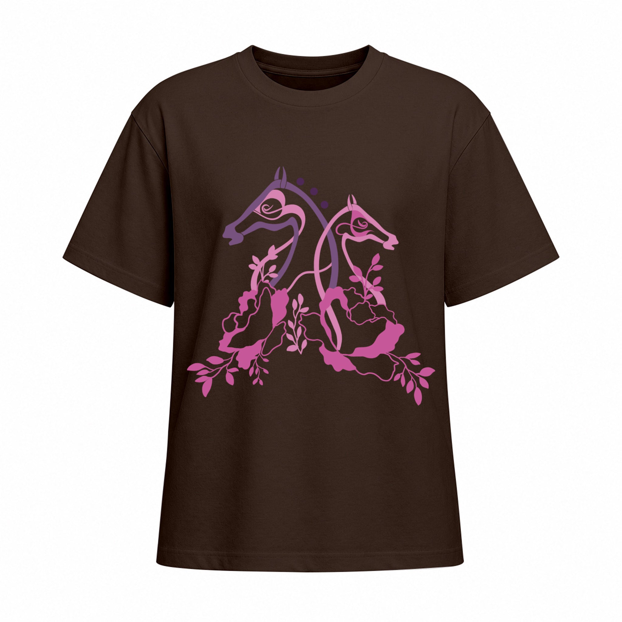 Rideratelier Floral Equine Silhouette Cotton T-Shirt in Brown