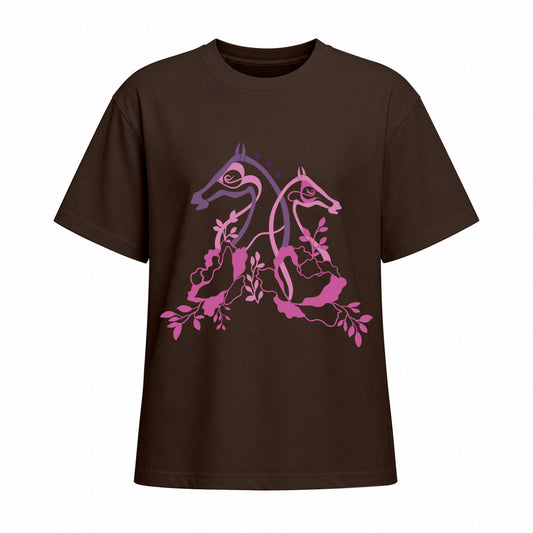 Rideratelier Floral Equine Silhouette Cotton T-Shirt in Brown