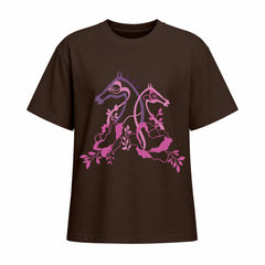 Rideratelier Floral Equine Silhouette Cotton T-Shirt in Brown
