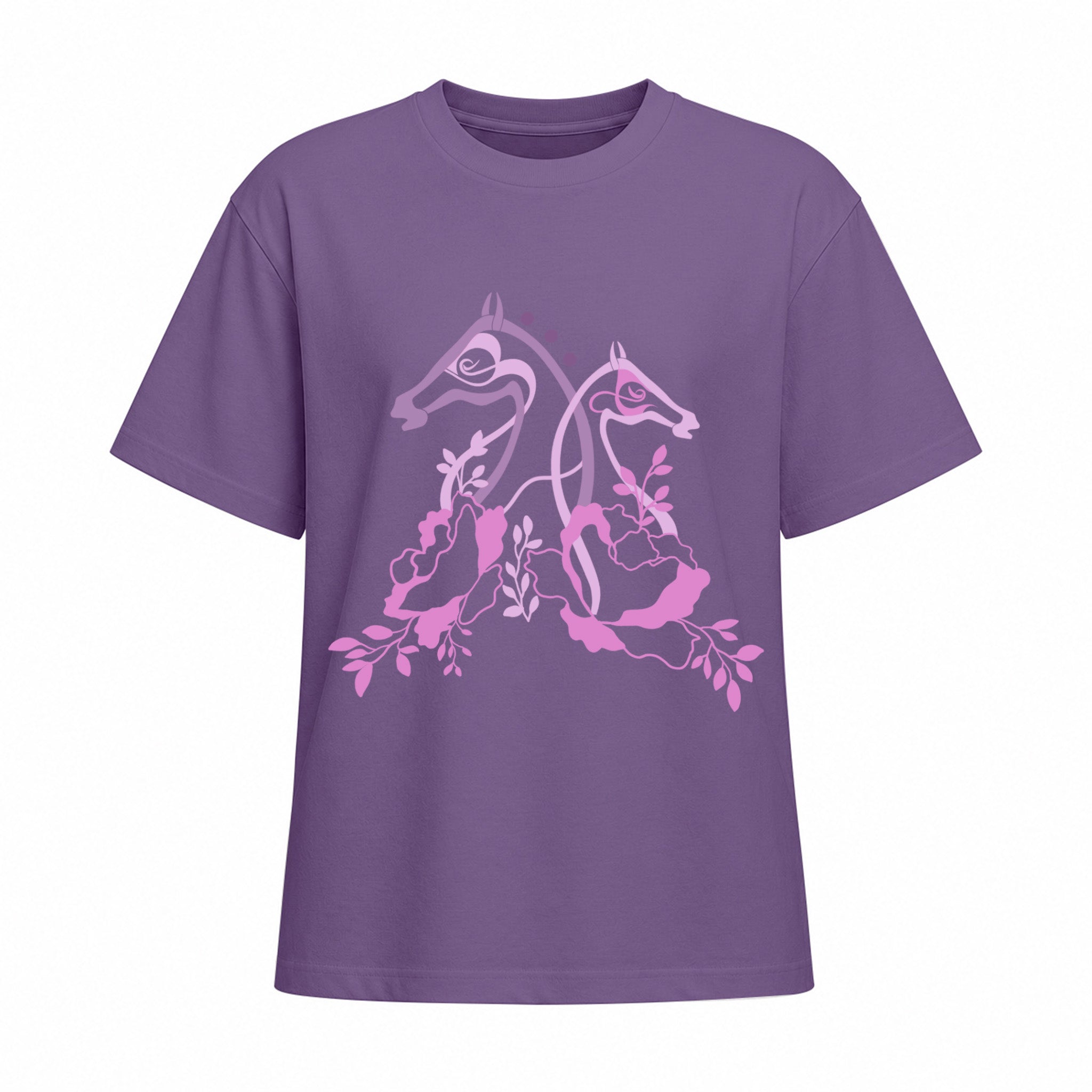 Rideratelier Floral Equine Silhouette Cotton T-Shirt in Purple