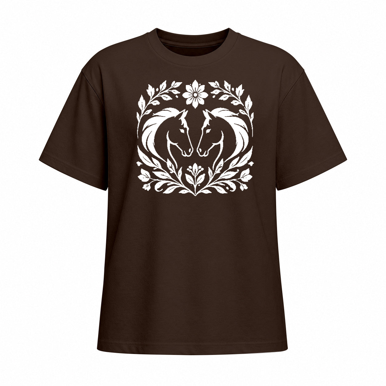 Rideratelier Floral Wreath Equine Cotton T-Shirt in Brown