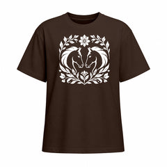 Rideratelier Floral Wreath Equine Cotton T-Shirt in Brown