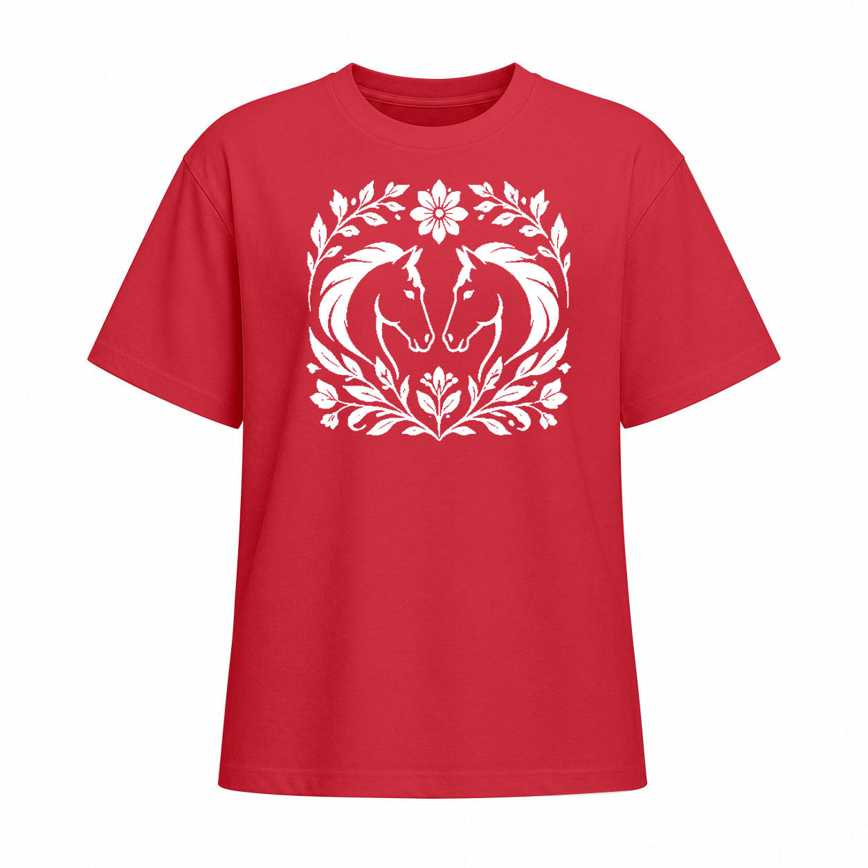 Rideratelier Floral Wreath Equine Cotton T-Shirt in Red