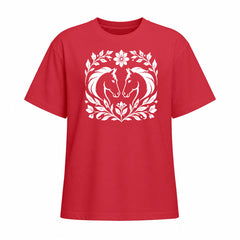 Rideratelier Floral Wreath Equine Cotton T-Shirt in Red