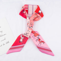 RIDER ATELIER Equestrian Horse Print Silk Skinny Scarf | Multi-Color Horse & Stripe Bag & Hair Accessory