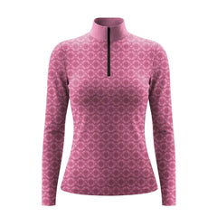 Pink long sleeve quarter zip riding top with tonal geometric print