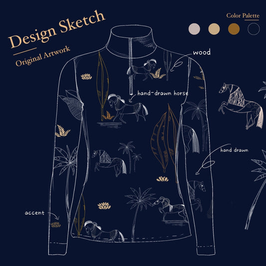 Hand-Drawn Equine Art Meets Performance Riding Wear | RiderAtelier Original Print Top