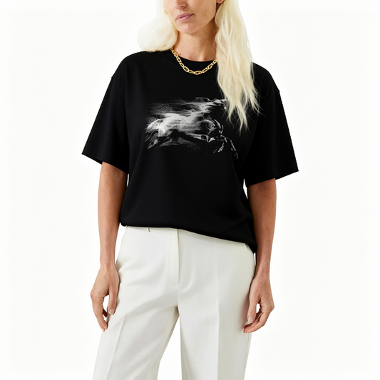 Black Short Sleeve Galloping Horse Graphic Equestrian Cotton T Shirt