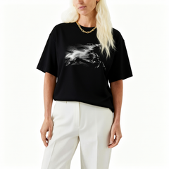 Black Short Sleeve Galloping Horse Graphic Equestrian Cotton T Shirt