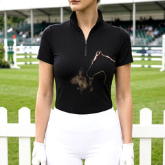RIDER ATELIER Glowing Horse Silhouette Short Sleeve Equestrian Quarter-Zip Top