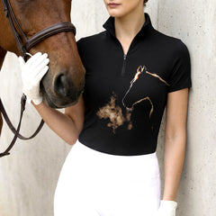 RIDER ATELIER Glowing Horse Silhouette Short Sleeve Equestrian Quarter-Zip Top