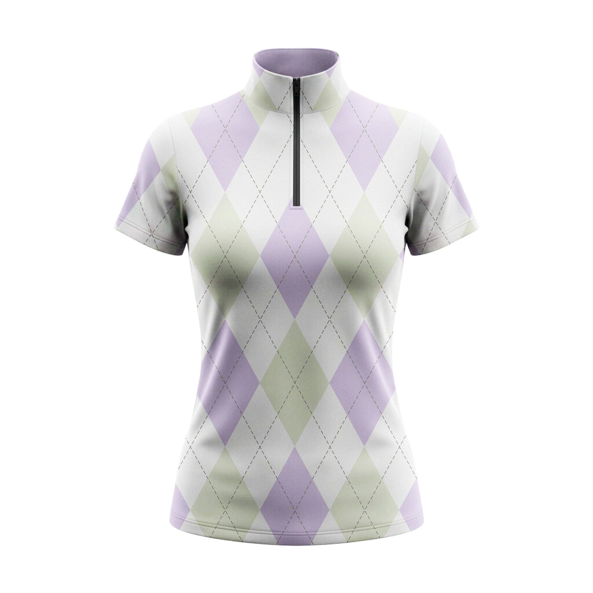 Pastel Argyle Print Short-Sleeve Quarter-Zip Riding Top
