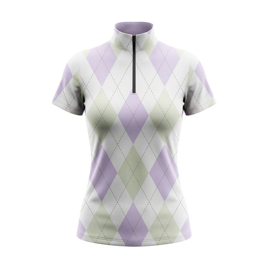 Pastel Argyle Print Short-Sleeve Quarter-Zip Riding Top