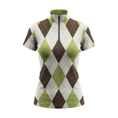 Pastel Argyle Print Short-Sleeve Quarter-Zip Riding Top