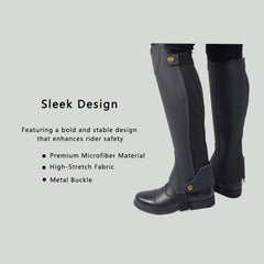 RIDER ATELIER Premium Microfiber Equestrian Half Chaps | Unisex Riding Chaps with Zipper Closure