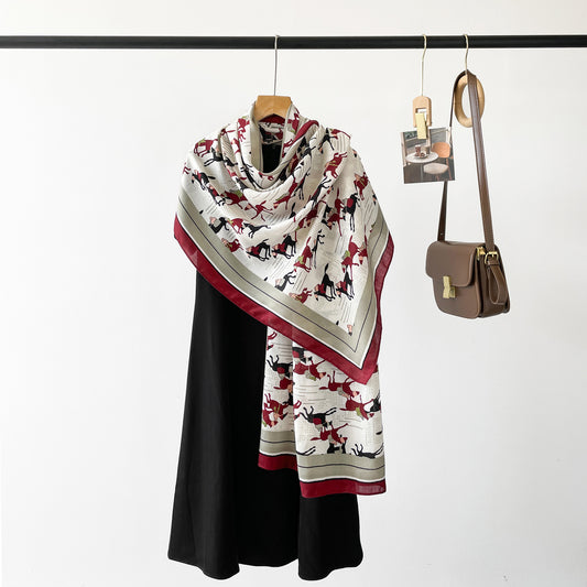RIDER ATELIER Equestrian Print Lightweight Summer Silk Shawl