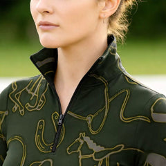 RIDER ATELIER Cowboy Western Equestrian Quarter-Zip Top | Olive Green Riding Shirt
