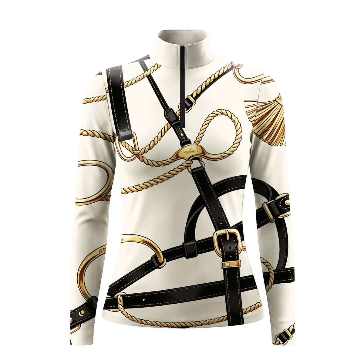 RIDER ATELIER Equestrian Bridle Print Long-Sleeve Quarter-Zip Riding Top