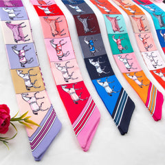 RIDER ATELIER Equestrian Horse Print Silk Skinny Scarf | Multi-Color Horse & Stripe Bag & Hair Accessory
