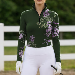 RIDER ATELIER Purple Wisteria Floral Print Long-Sleeve Quarter-Zip Riding Top